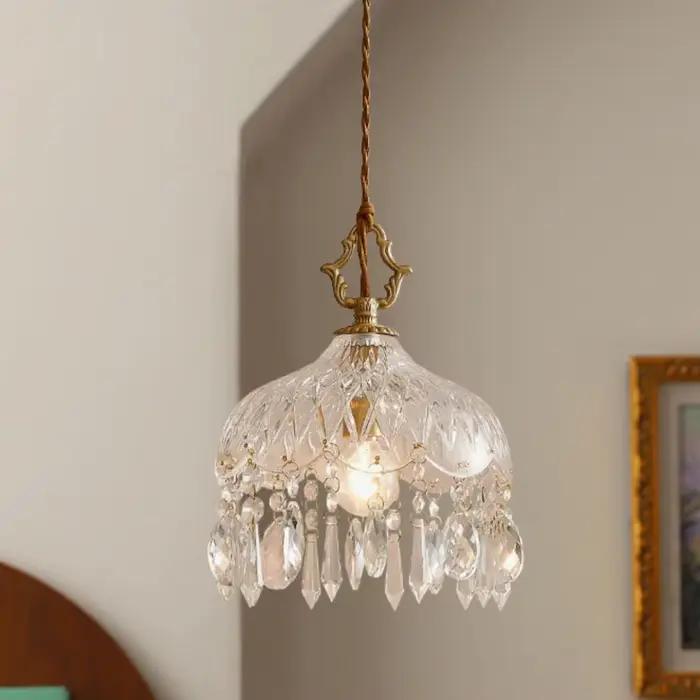 YEBMLP français rétro verre suspension intérieur LED luxe Art lustre chambre Bar Restaurant Table suspension avec ampoule E14