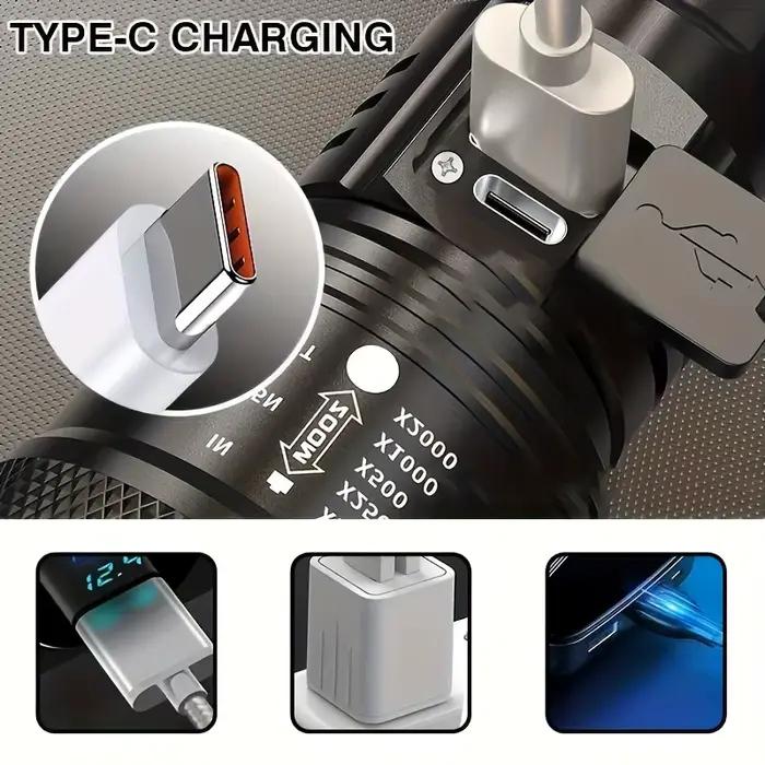 Lampe de poche à Zoom télescopique, torche haute puissance, lampe de poche LED Rechargeable par USB, lanterne tactique Portable, lumière forte pour l'extérieur