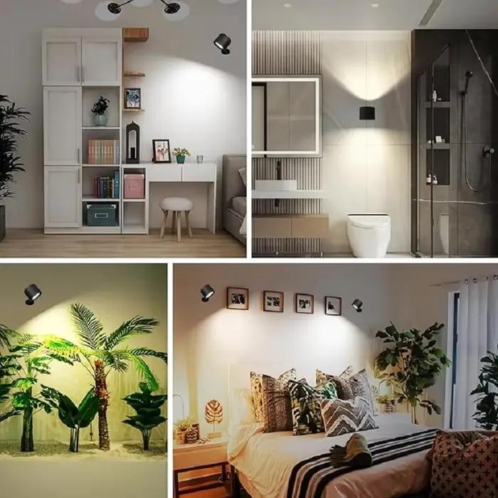 LED appliques murales lumière contrôle tactile Double tête applique 360 rotatif 3 couleurs appliques murales sans fil veilleuses pour chambre