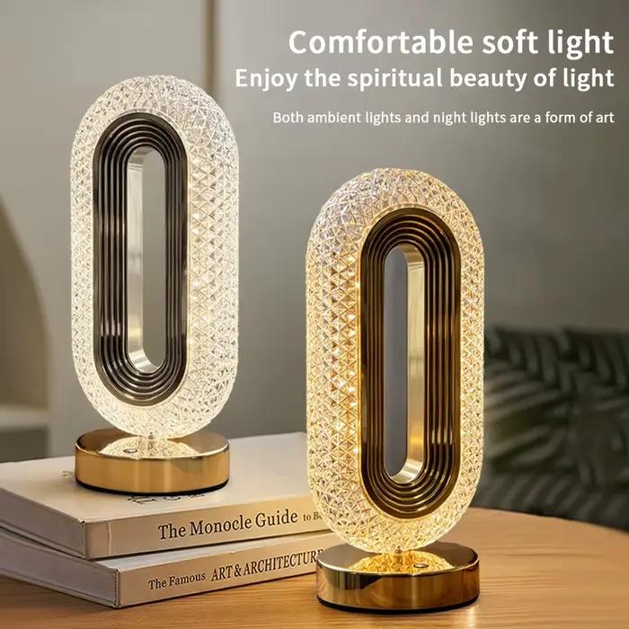 Lampe de chevet pour chambre à coucher, lampe tactile rechargeable, lampe ovale moderne en cristal, lampe de chevet pour dortoir, salon, bureau