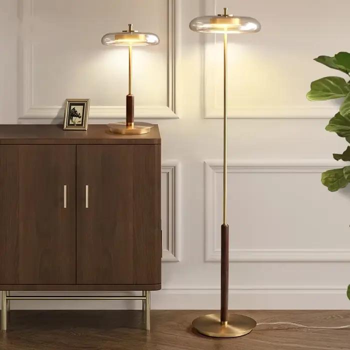 Lampadaire moderne de luxe or Lustre verre champignon métal Art Design lumière pour chambre salon étude lampes de chevet