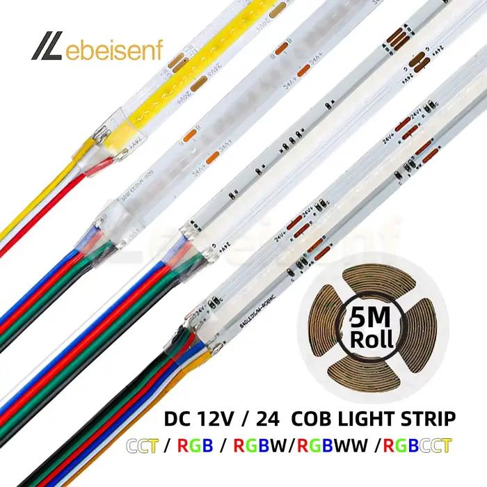 5 M/Lot COB RGBCCT RGBCW RGBW RGBWW RGB CCT LED bande lumineuse DC 12 V 24 V mettre en évidence FOB bande Flexible barre lampe pour la décoration de la pièce intérieure