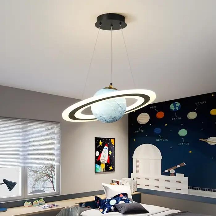 Moderne créatif pendentif LED lumière chambre d'enfants saturne lustre
