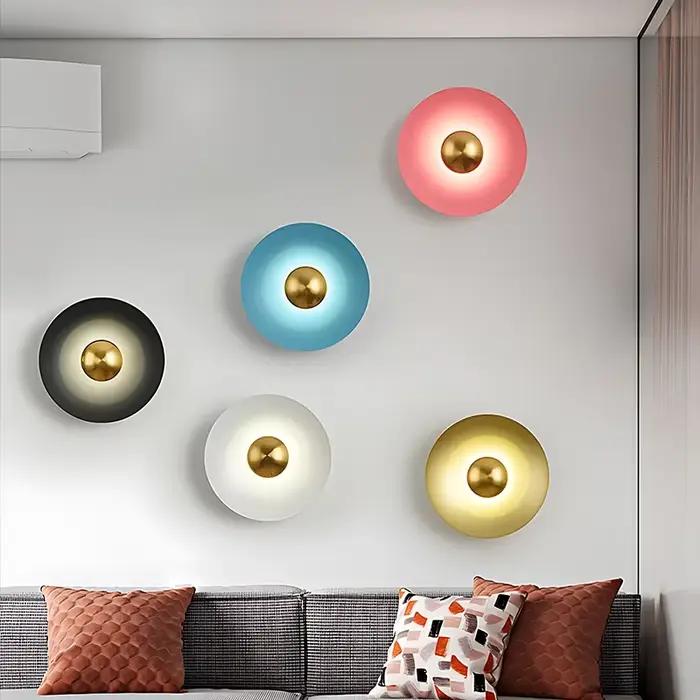 Applique murale Led moderne couleur créative nordique salon TV décor à la maison chevet Foyer couloir rond fer