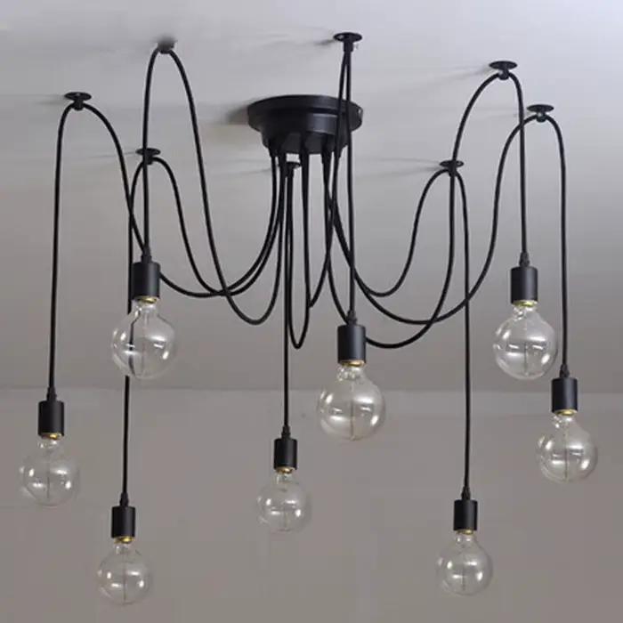Vintage noir araignée suspension E27 Edison LED ampoule Multi Source de lumière rétro suspension lampe 1.2/1.5/2M Loft salle à manger éclairage