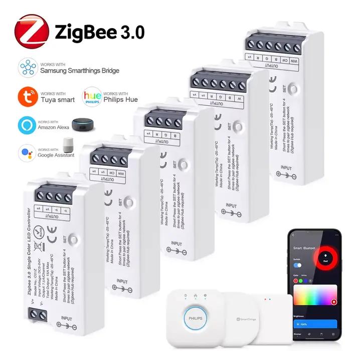 Zigbee 3.0 maison intelligente RGB Led de contrôle, commutateur Wifi pour 5050/2835 néon COB Led bande variateur, contrôleur de bande LED RGBCCT à intensité variable