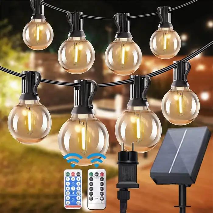 Guirlande lumineuse LED d'extérieur avec ampoules incassables G40, télécommande à énergie solaire, étanche IP65, pour cour, jardin, balcon