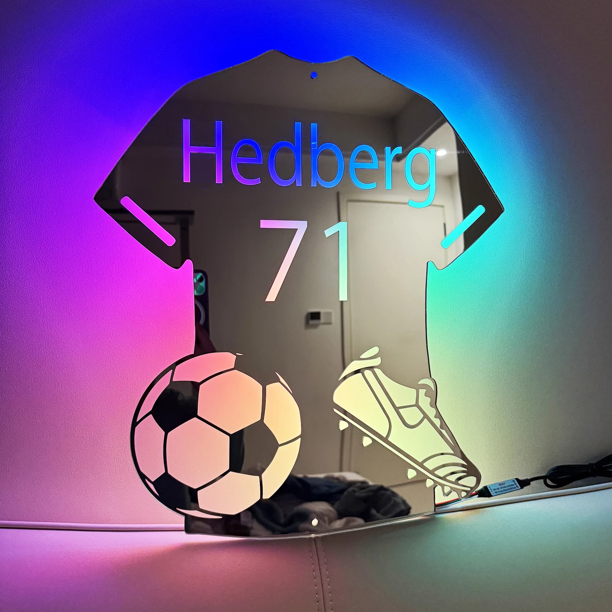 Lumière de miroir de maillot de football LED personnalisée – Décoration murale USB avec nom/numéro p