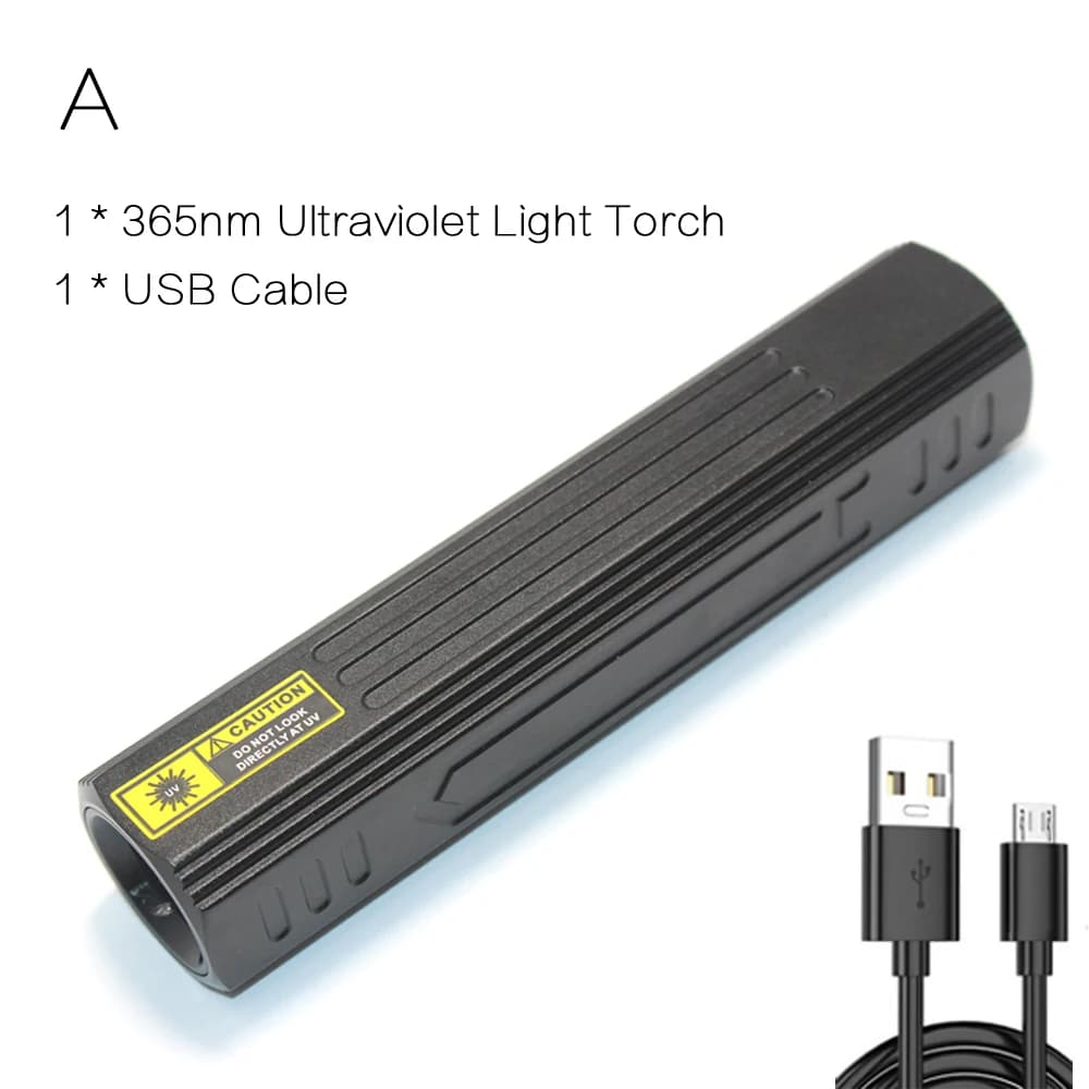 Lampe LED ultraviolette haute puissance 365 nm, rechargeable par USB, lampe ultraviolette, lampe tor