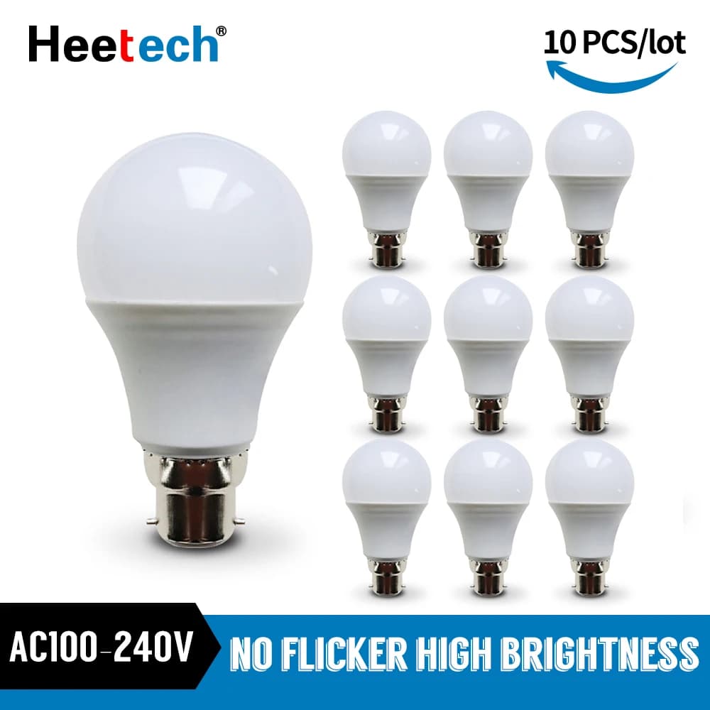 10 pcs/lot LED ampoule B22 lampe baïonnette Lampada 21 W 18 W 15 W 12 W 9 W 6 W 3 W blanc froid blan