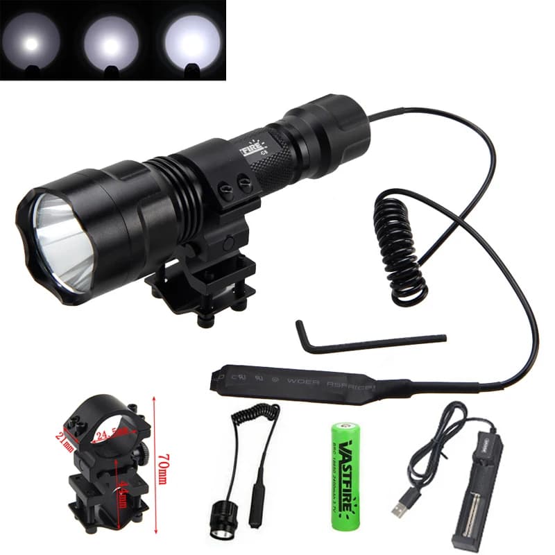Lampe de poche LED étanche pour la chasse, torche portable, lanterne extérieure, chargeur USB 500, i