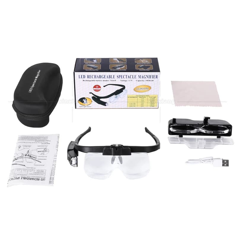 Loupe Rechargeable montée sur la tête, loupe éclairée par LED 1,5x 2,0x 2,5x pour la lecture et la r