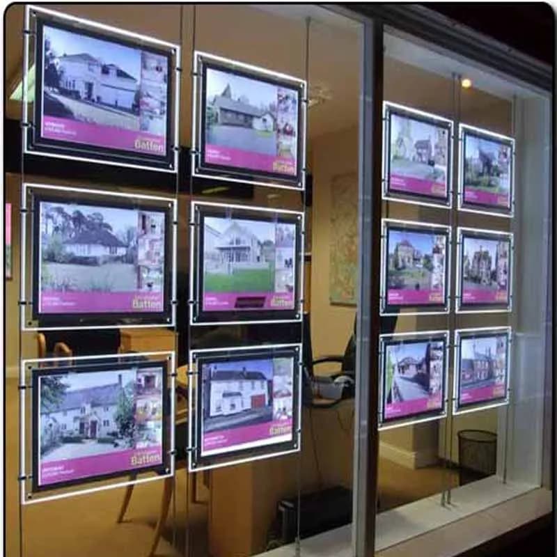 Présentoir de fenêtre immobilier à LED simple face A3, affichage de poche à lumière LED suspendue, v