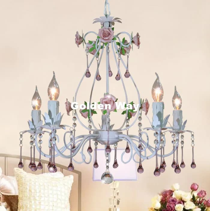 Lustre de style rose blanche européenne, suspension décorative de luxe, lustre en cristal de fer int