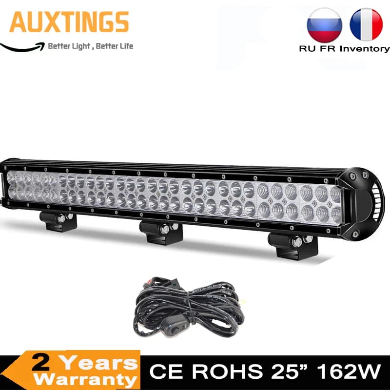 Barre lumineuse Led tout-terrain à double rangée, 25 pouces, 162W, pour tracteur, bateau, hors route