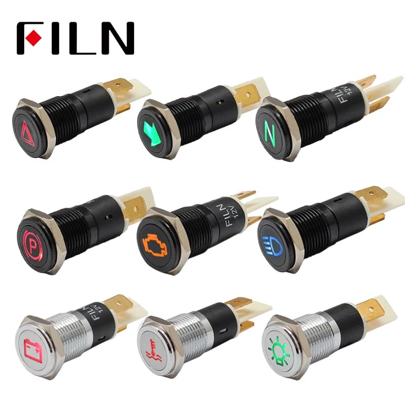 FILN 14mm 12v 24v symbole tableau de bord voyant d'avertissement lampe en métal voiture bateau led t