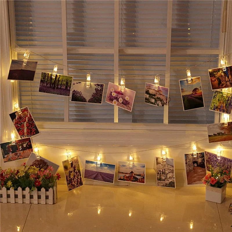Guirxiété lumineuse LED dégradée, carte photo, clip, chaîne lumineuse, 1.5m, 10LED, Noël, chambre à 