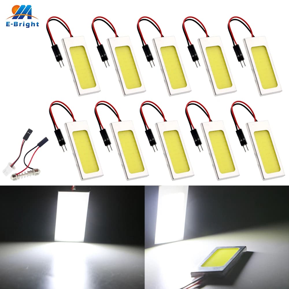 Lot de 5 panneaux lumineux LED 6000K 9-16V 36 SMD COB en aluminium 360LM 12V DC avec adaptateur T10