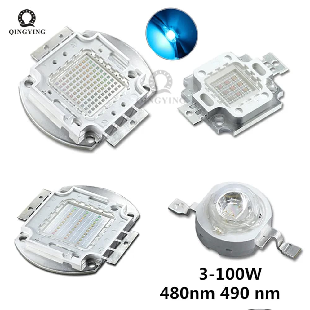 LED COB Epileds haute puissance cyan 490nm Ice Bulb 480nm Chip 3W 5W 10W 20W 30W 50W 100W 480nm 490n