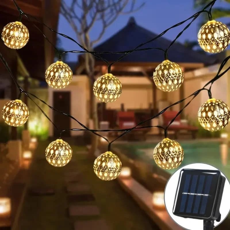 Guirlande solaire marocaine à boules, lumières féériques, étanches, 8 modes, éclairage de lanterne p
