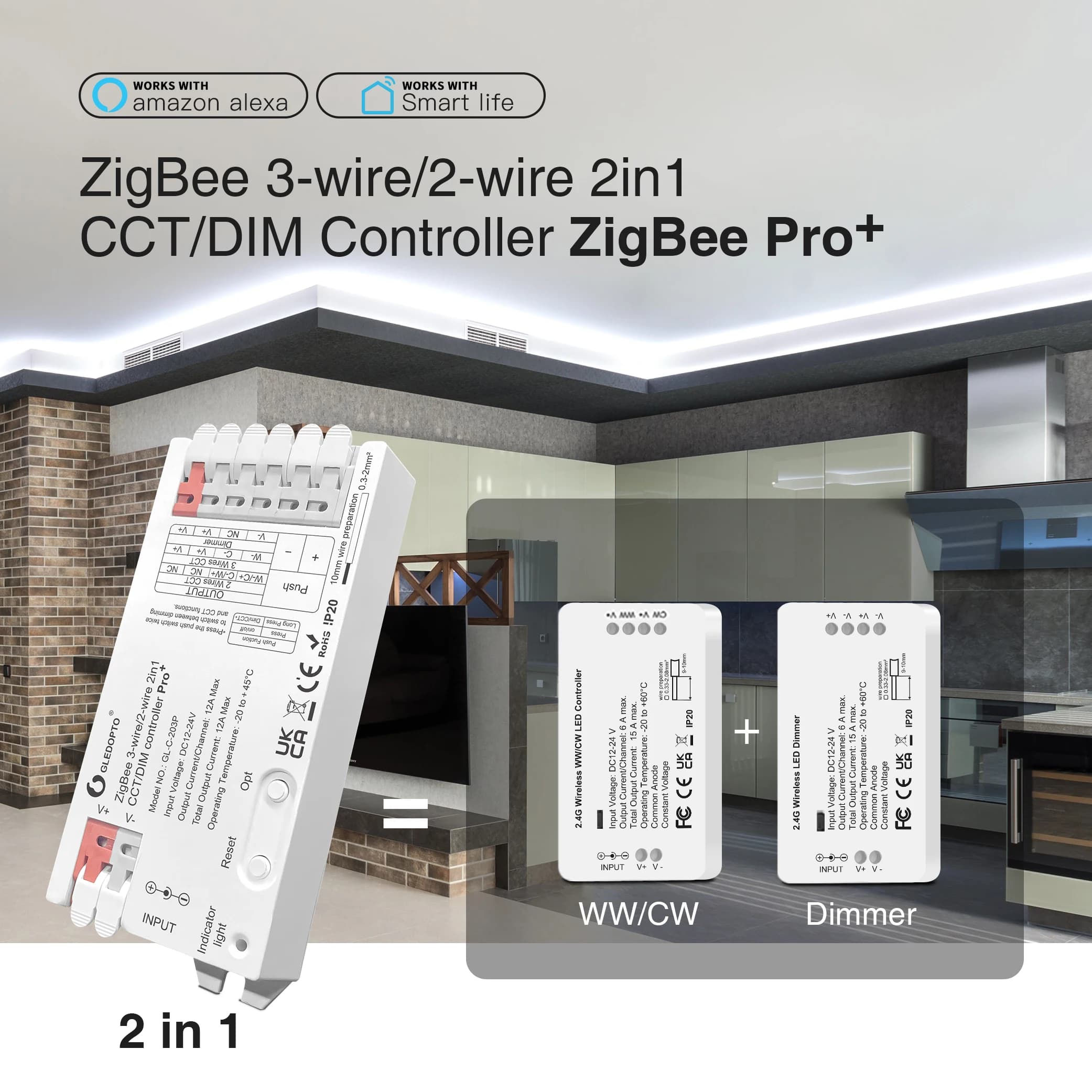 ZigBee 3.0 LED de contrôle 5in1 variateur 12V 24V 20A RGB/RGBW/RGBCCT/CCT LED bande lumineuse Alexa 