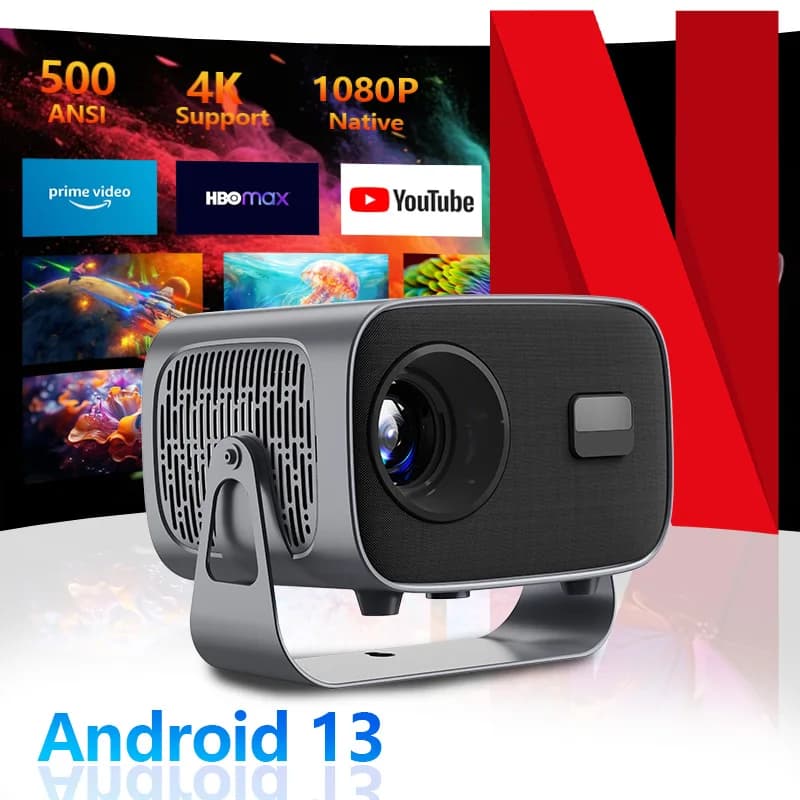 Mini projecteur A10 1080P Android 13 WiFi6 BT5.0 compatible 4K Correction automatique de la distorsi