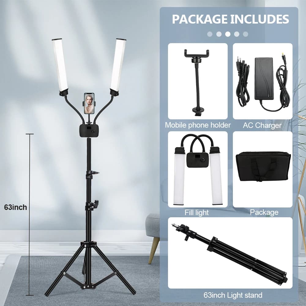 Double bras LED lumière de remplissage Studio Photo longues bandes LED anneau lampe avec trépied écr