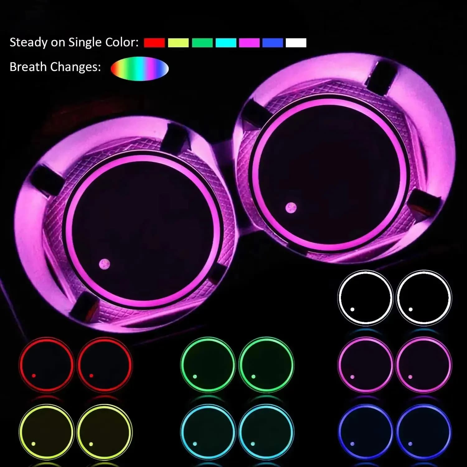 Porte-gobelet LED pour voiture, tapis lumineux, sous-verres de voiture, bouteille d'ambiance, Conste