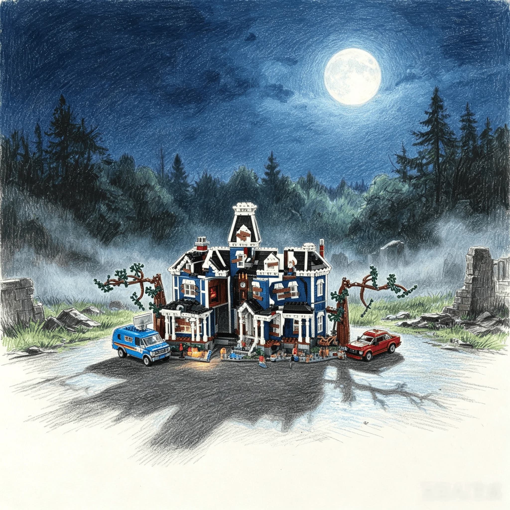 EN STOCK Nouvelles idées Série TV scientifique Stranger Event Creel House Sets City Architecture Bui