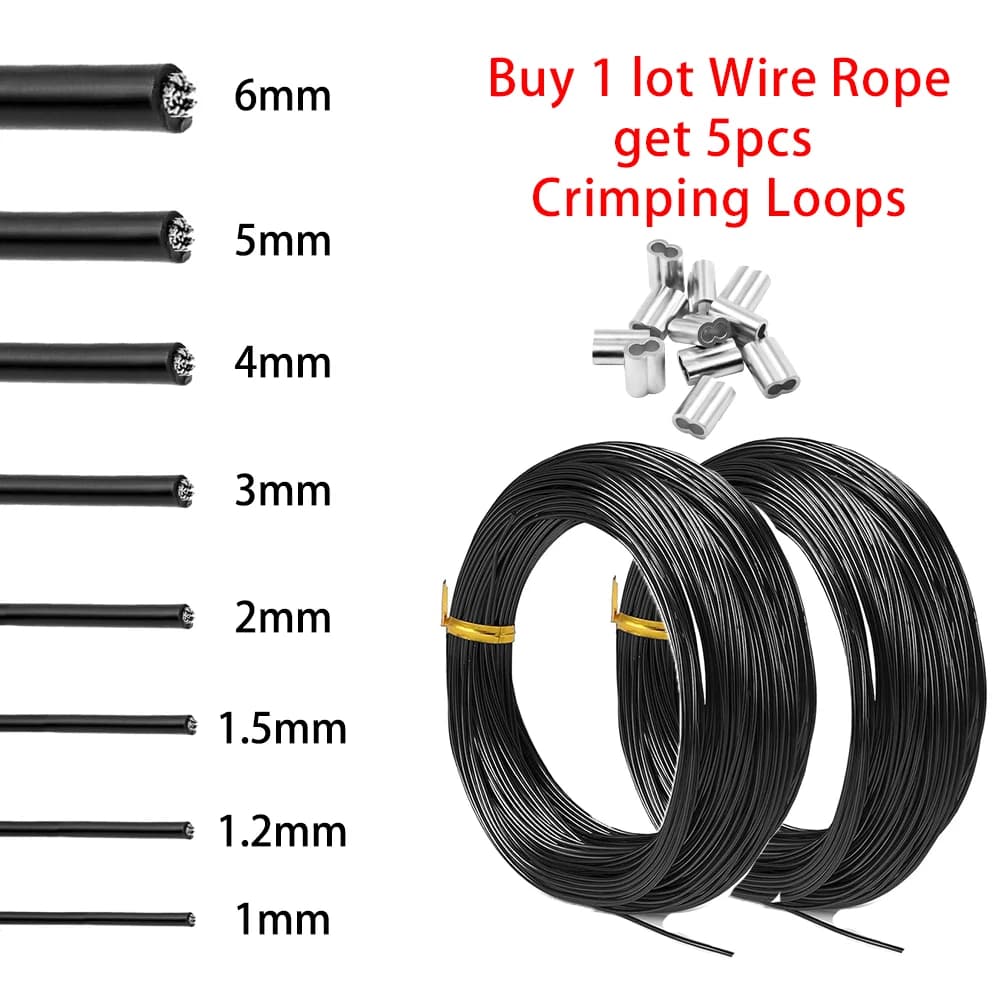 Câble métallique en acier PVC noir 1-6mm, câble de Suspension en acier inoxydable 304 pour la manipu