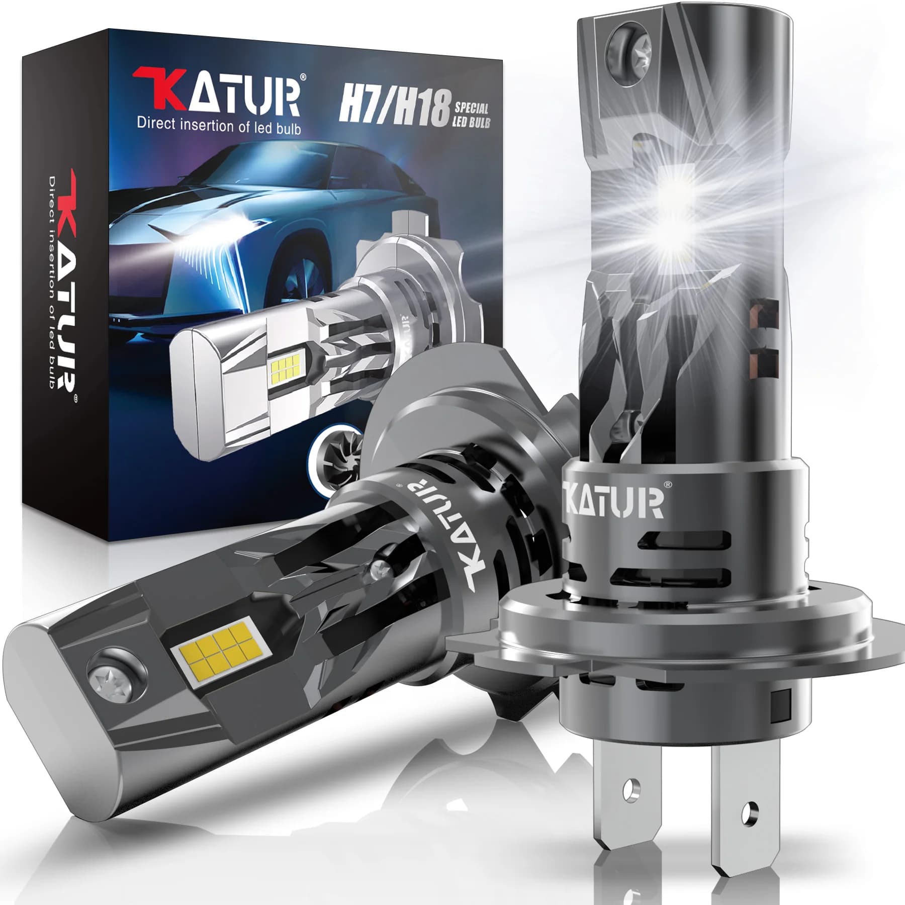 Katur 2x Canbus H7 ampoule LED 22000LM 120W sans erreur 1:1 Mini taille lampe frontale sans fil Supe