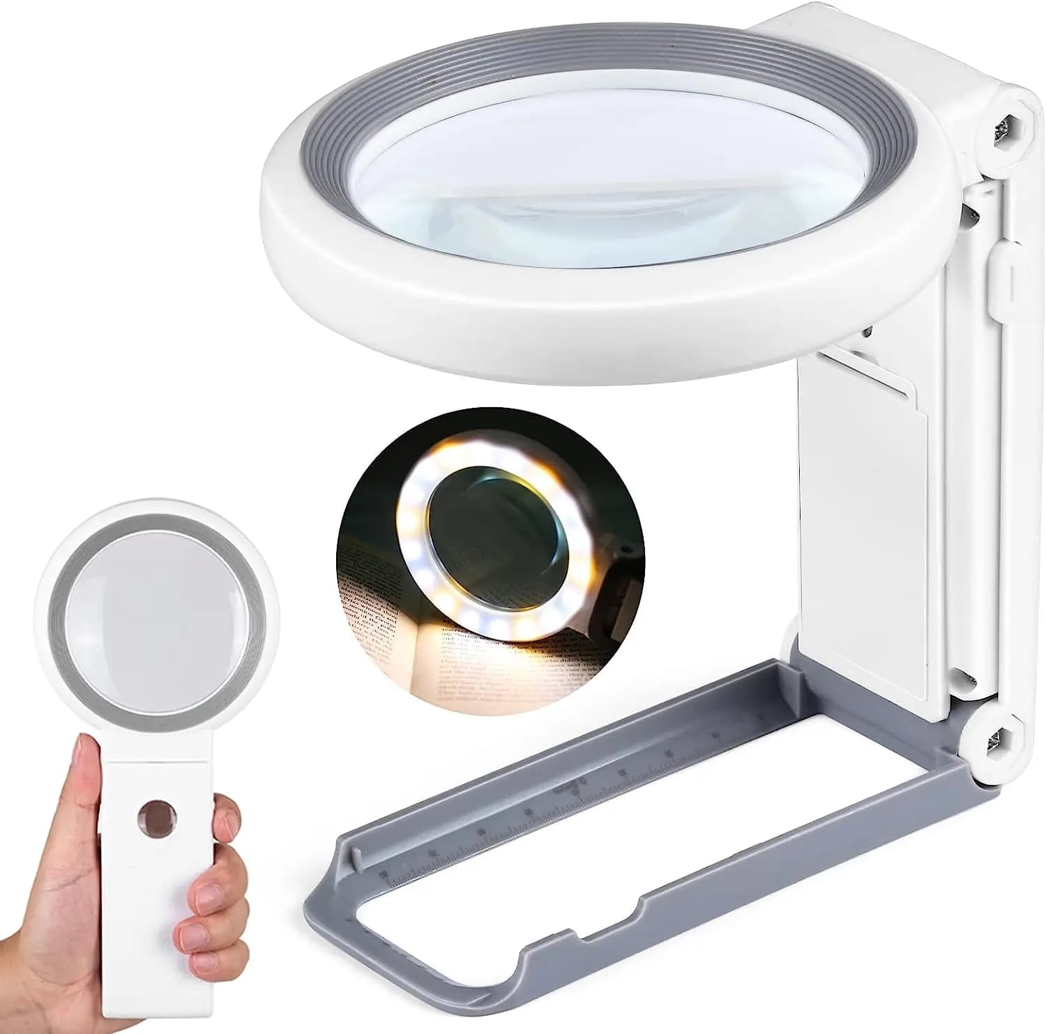Loupe 30X 10X avec lumière et support, loupe portative pliante, loupe éclairée à 18 LED pour la lect