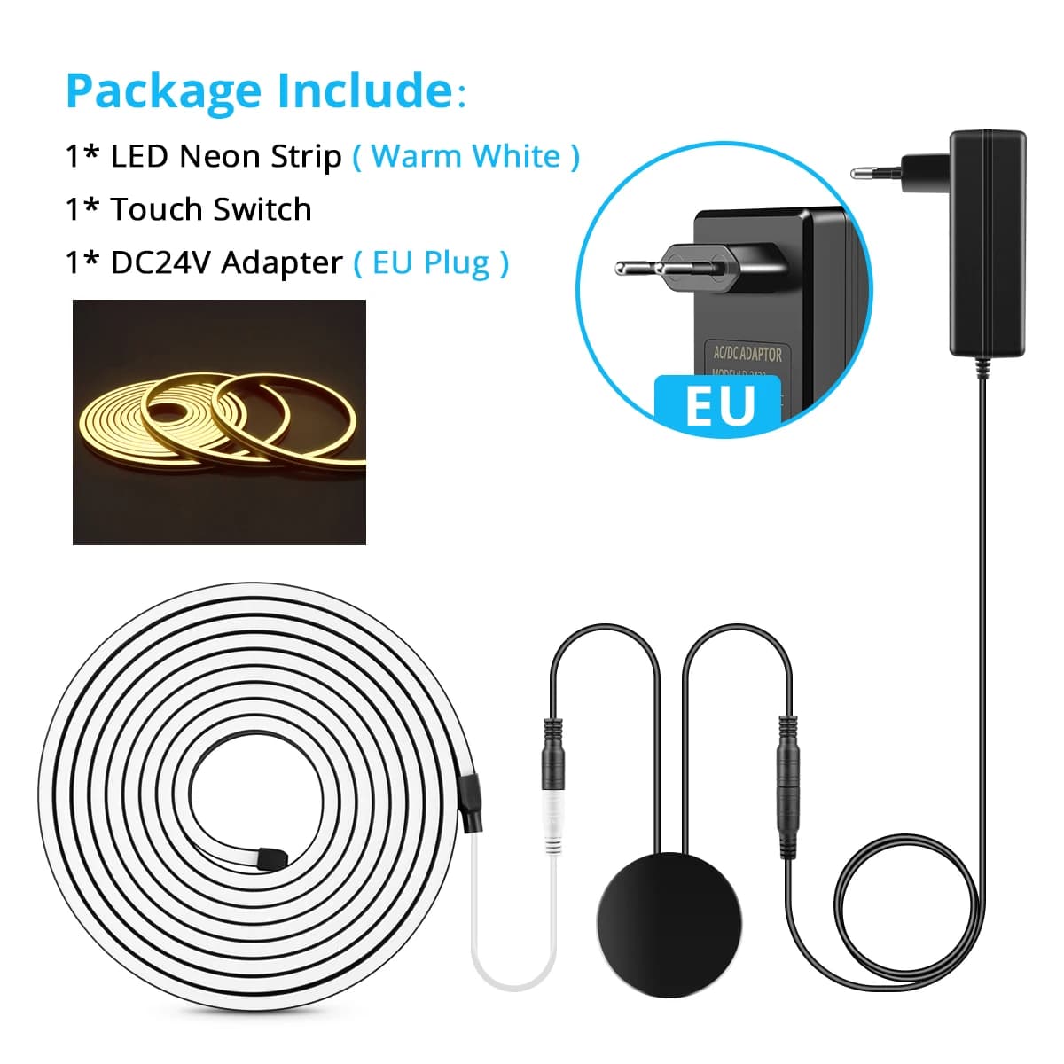 Bande lumineuse LED néon à tube noir, lampe à ruban COB en silicone flexible, contrôle tactile, lumi