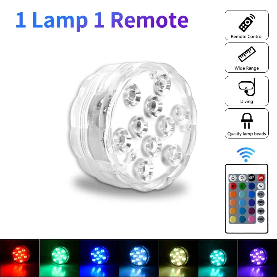 10 LED RGB lumière Submersible lampe sous-marine à piles jardin piscine lumière pour fête de mariage