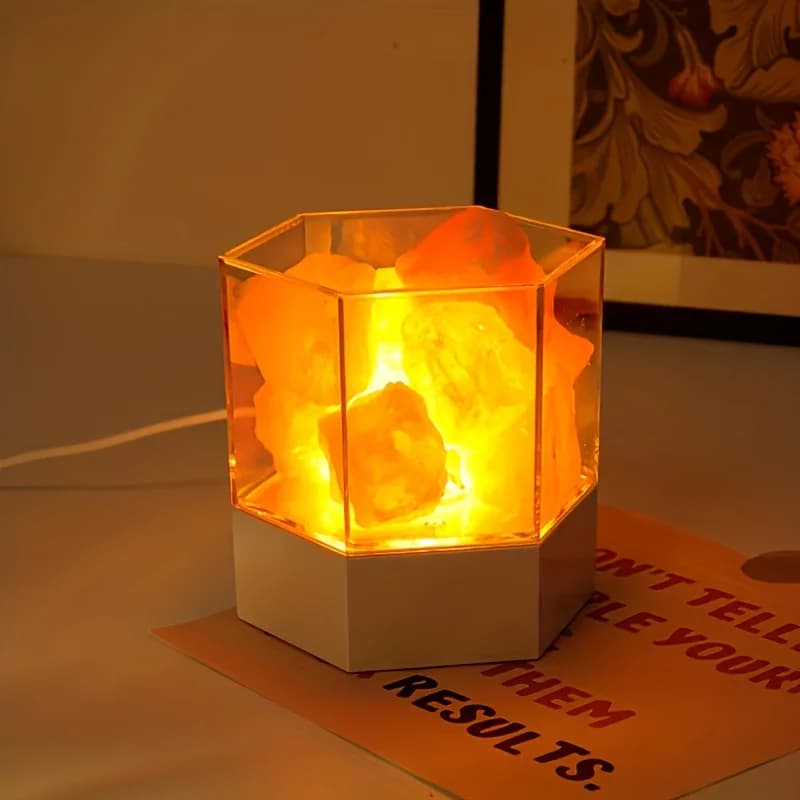 Lampe en pierre de sel LED, lampe de nuit en cristal faite à la main, petite lampe de table, idéale 