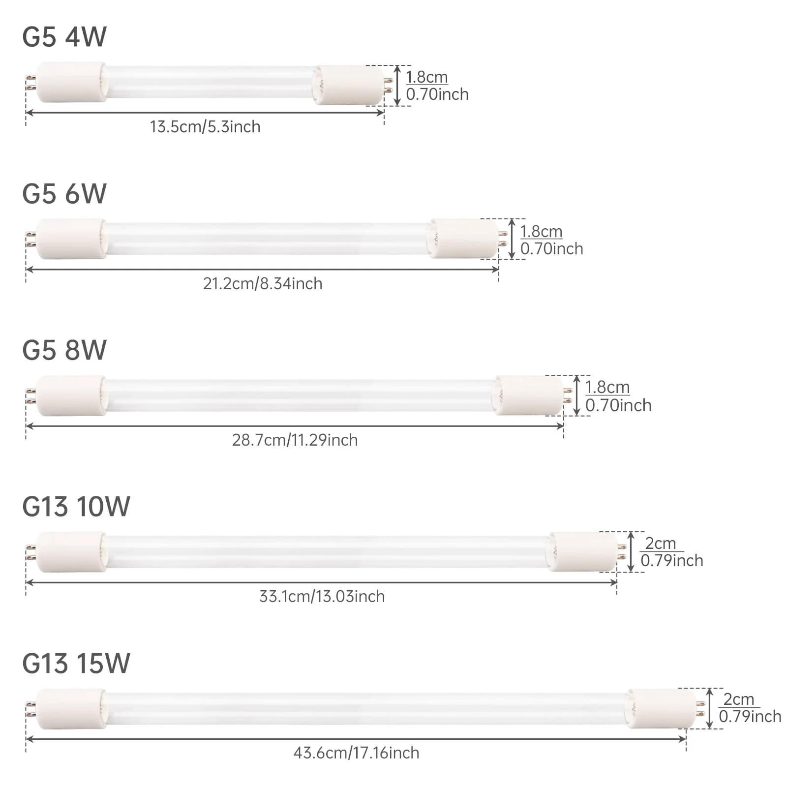Lampe UV avec ozone 4-15W 254nm, lampe de remplacement à base G5/G13 pour équipement de purification