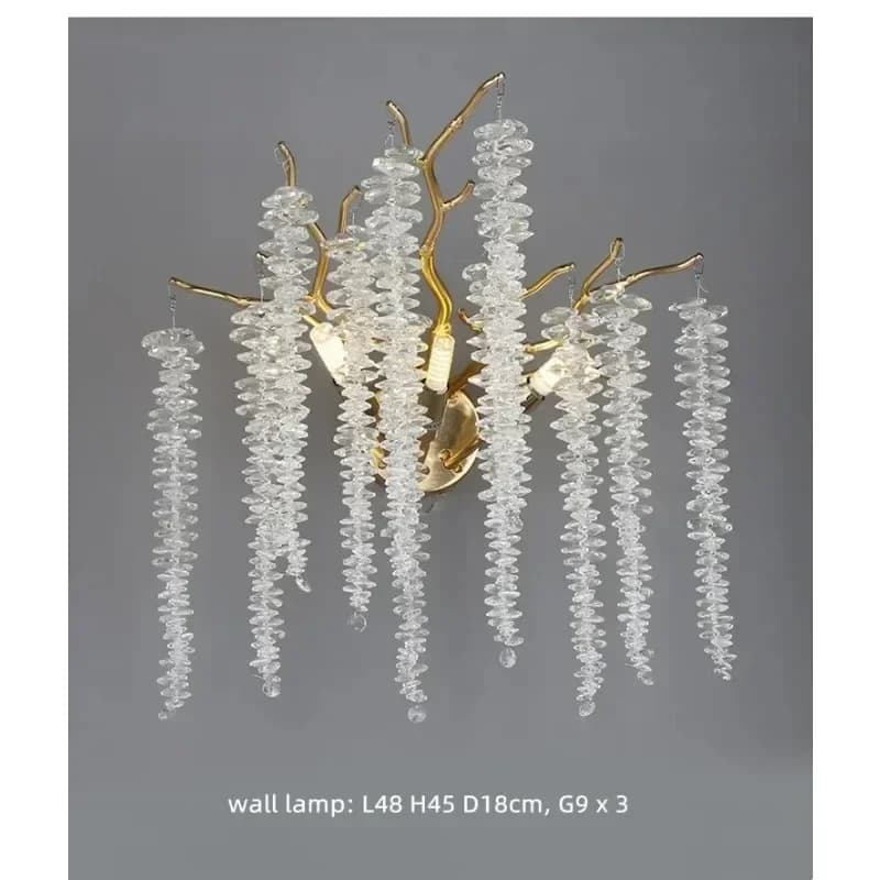 Lustre LED moderne de luxe en forme de branche dorée avec pampilles et cristaux, pour salle à manger