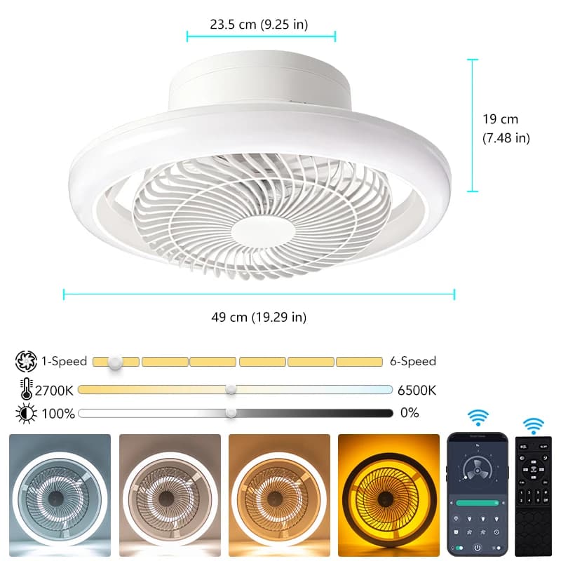 Ventilateur de plafond LED avec éclairage, facile à démonter et à nettoyer, silencieux et intelligen