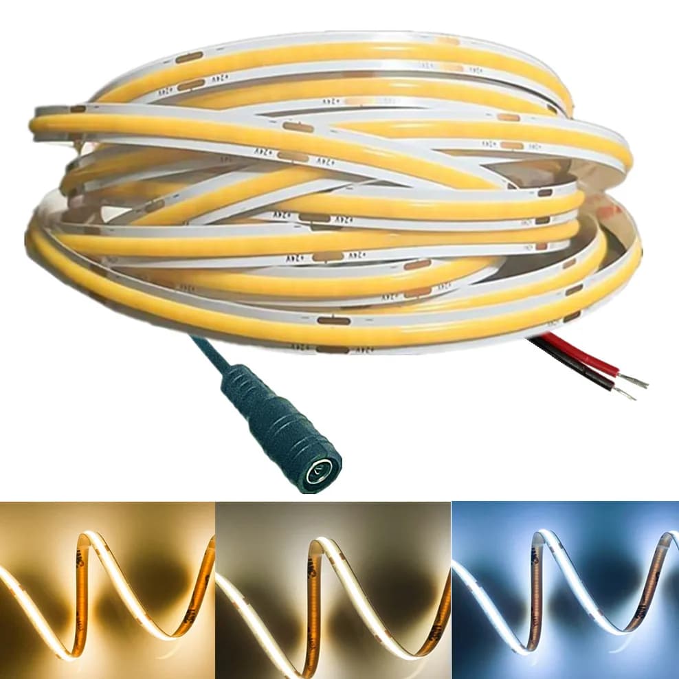 Bande lumineuse LED COB Ultra fine, 12V 24V, 8MM, avec prise DC/2 broches, éclairage linéaire à inte