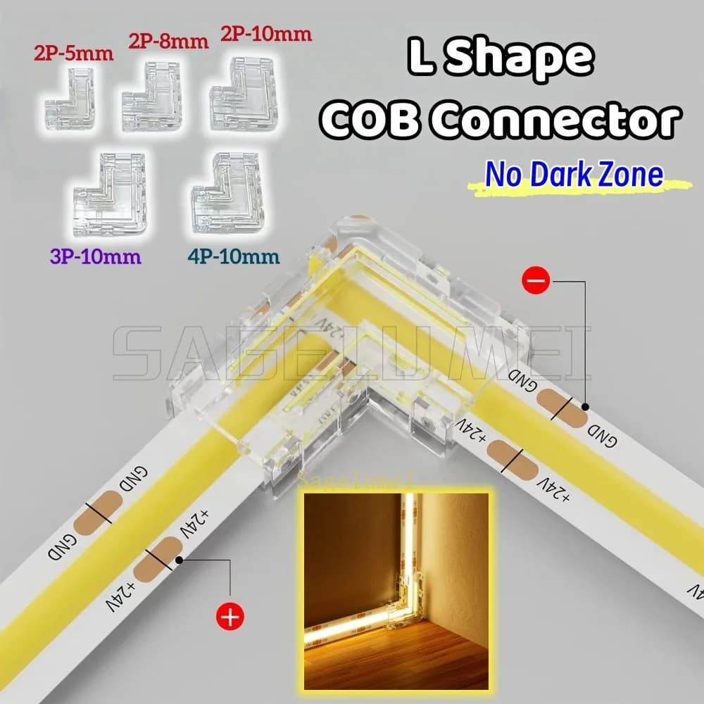 Connecteurs LED COB d'angle en forme de L à 90 degrés, 5/8/10mm, sans soudure, Transparent, 2/3/4 br