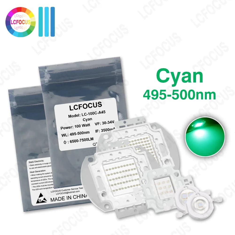 1W 3W 5W 10W 20W 30W 50W 100W puce LED bleu cyan 495nm 500nm perles de lampe COB pour éclairage pays