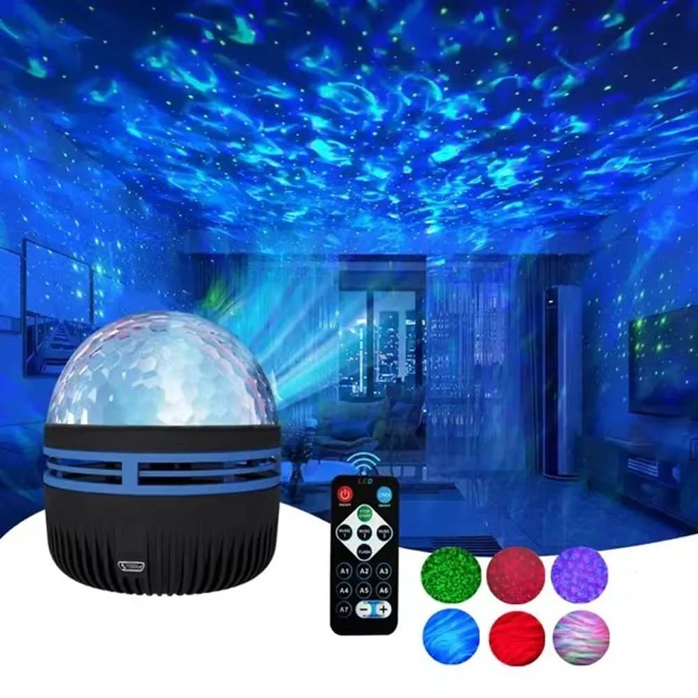 Projecteur LED d'ondulation d'eau, lampe de Projection rotative d'ambiance avec télécommande, 7 coul