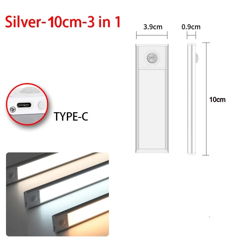 Lumières LED Ultra Minces Sous-Meuble, Veilleuse à Détecteur de Mouvement, Sans Fil, Rechargeable, 3