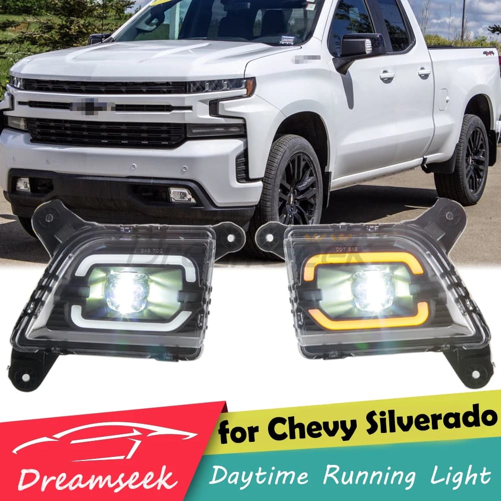 Feux de jour LED DRL pour oral y Silverado 1500 2500HD 3500HD 2019-2023, antibrouillard avec clignot