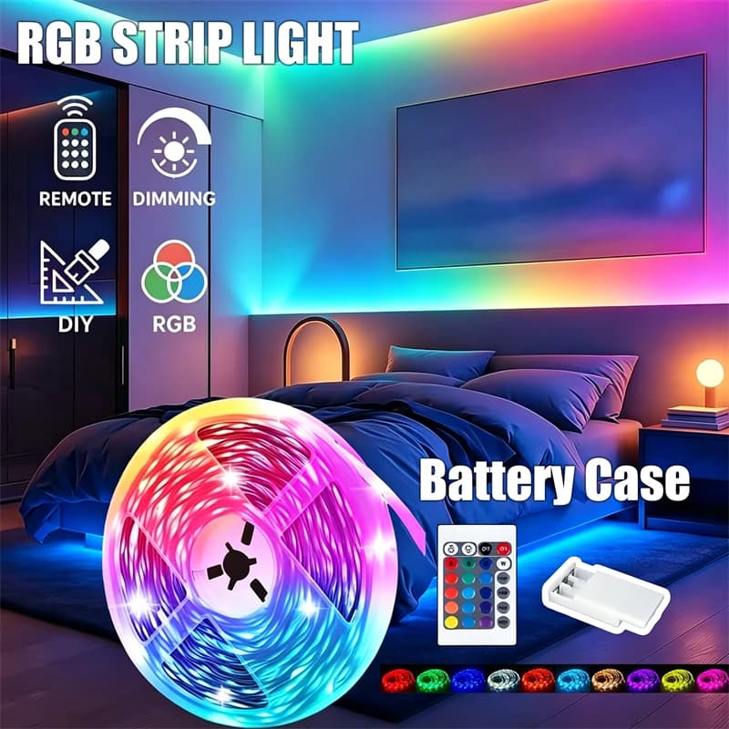 Bande lumineuse LED RGB à piles pour fond de télévision avec télécommande 24 touches pour salle de j
