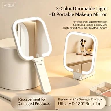 Miroir de maquillage portable, miroir avec lumière d'appoint, pour dortoir étudiant, miroir de maqui