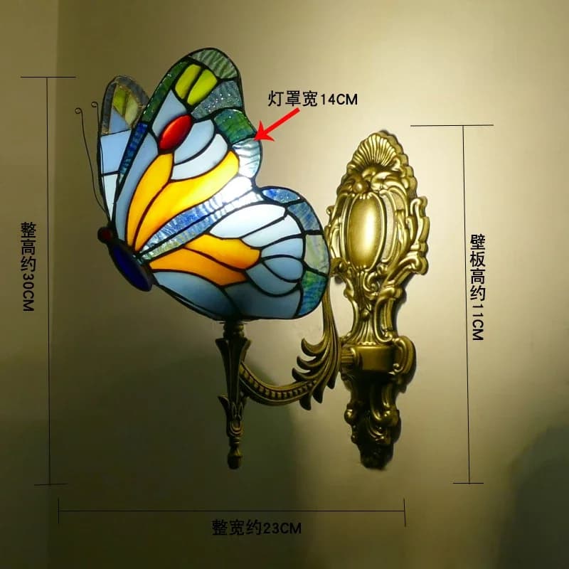 Lampe murale papillon rétro de style européen, lampe créative en verre coloré pour couloir, lampe dé