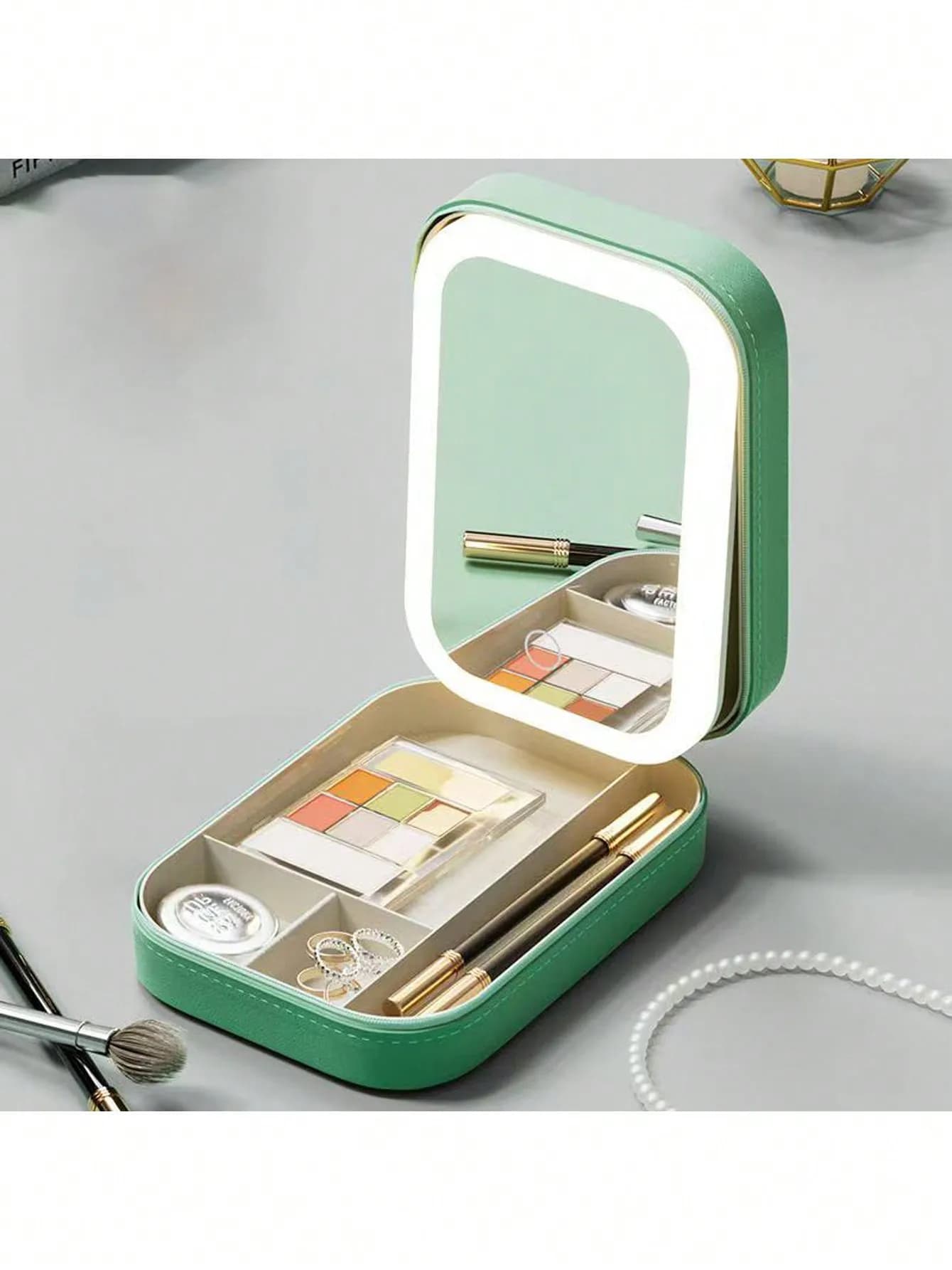 Trousse de maquillage éclairée par LED avec miroir, organisateur de cosmétiques de voyage rechargeab
