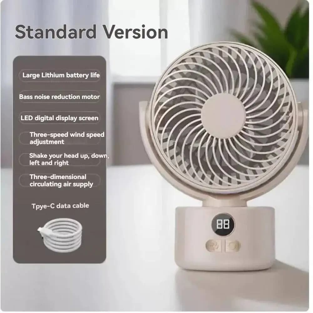 Ventilateur électrique de bureau à affichage numérique LED 360 ° Ventilateur de circulation d'air
