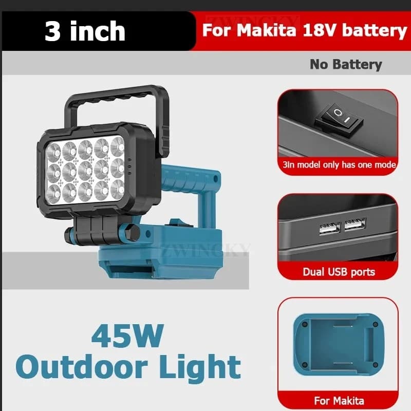Lampe de travail LED lanterne pour Makita 18V Li-ion batterie lampe de secours lampe de poche torche